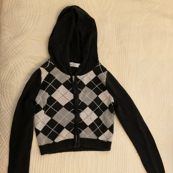 HOLLISTER Black tartan zip hooded sweater size S - Picture 1 of 4